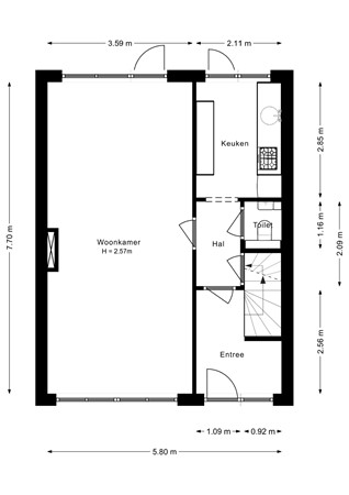 Plattegrond - Allerheiligenweg 59x, 4834 TN Breda - Begane grond - 2D.jpg